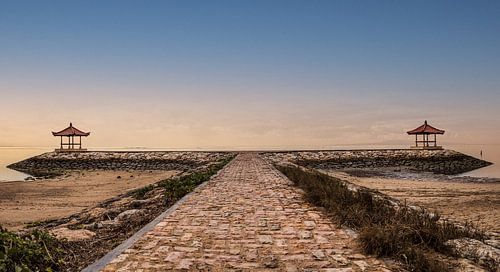 Balinese symmetry, two houses on a pier by Jeroen Langeveld, MrLangeveldPhoto