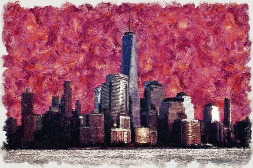 Skyline van New York (kunst, Van Gogh stijl)