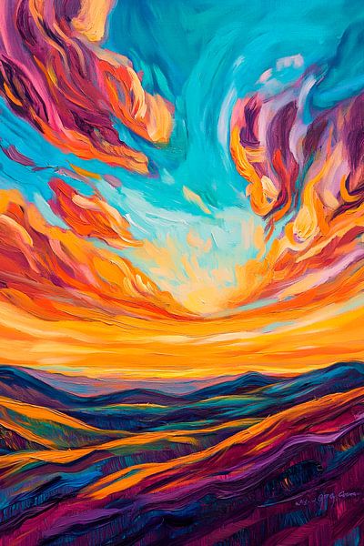 Fantastische zonsondergang over heuvels van Poster Art Shop