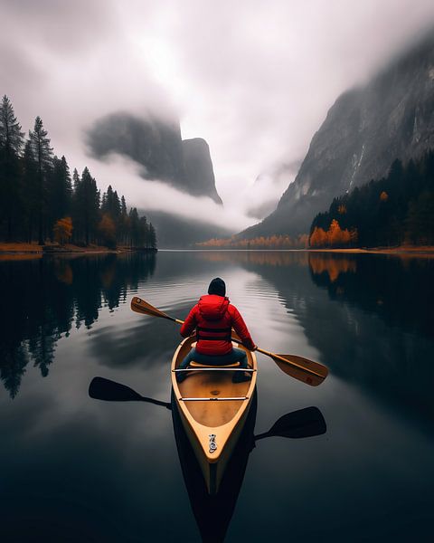 Kanoën op het bergmeer van fernlichtsicht