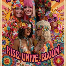 Flowerpower Generation Frau mit Blumen Poster von Egon Zitter