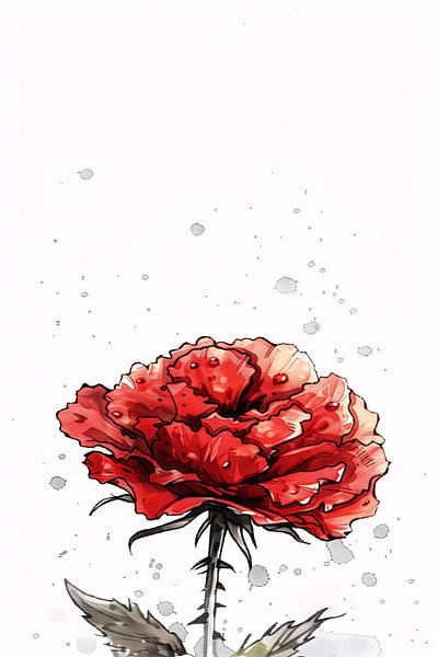 Red rose with water drops in minimalist style by Art & Soul Creations