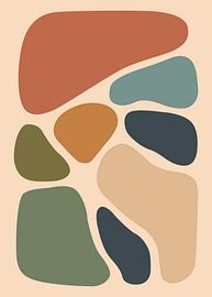 Minimalistische, flache Vektorillustration mit abstrakten, puzzleartigen organischen Formen im Boho-Stil in Erdtönen. von Adam Khabibi