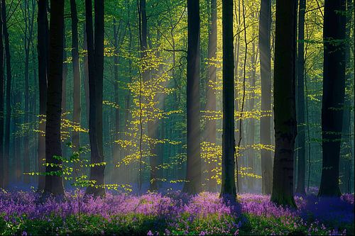 Bos hyacinten in mystiek bos tafereel