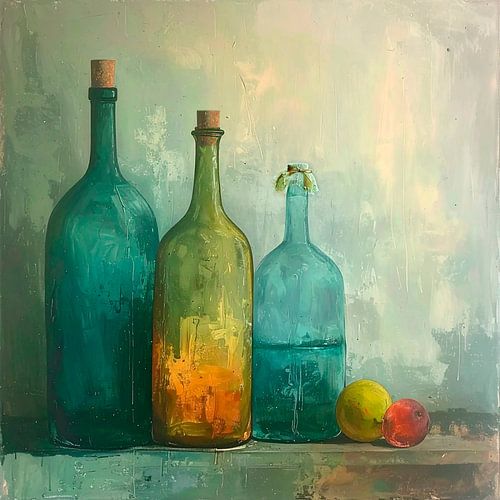 Minimal art: Tijdloos stilleven met glazen flessen