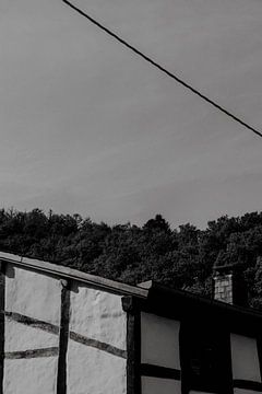 Chalets dans les Ardennes - Village de Coo, Wallonie Belgique - Noir et blanc sur Manon Visser
