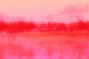 Kleurrijk abstract minimalistisch landschap in neonroze, oranje en rood van Dina Dankers