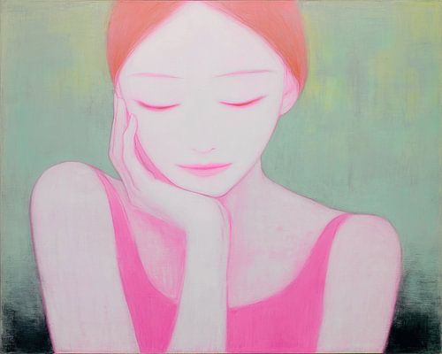 Frau Porträt | Frau mit rosa Atem von ARTEO Gemälde