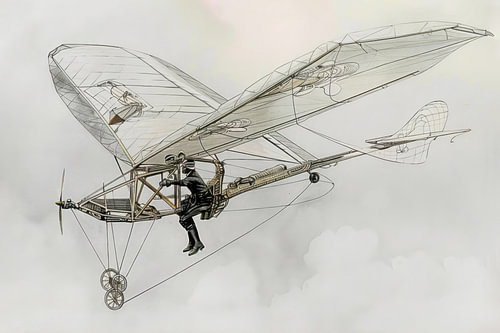 Drawing of one of the pioneers of aviation, monochrome, minimalism