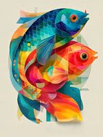 Poissons Signe astrologique - Art abstrait coloré de poissons