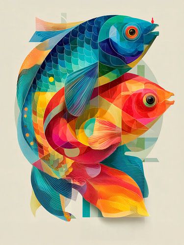 Pisces Zodiac Sign - Colourful Abstract Fish Art