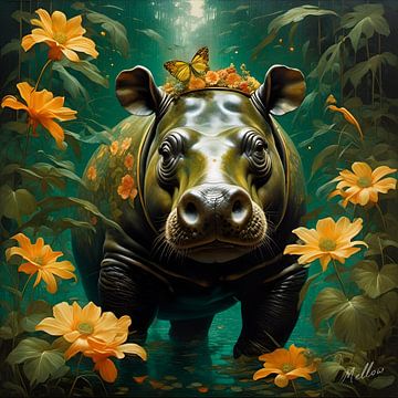 Jungle Flora Surrealism : hippopotame pygmée sur Mellow Art