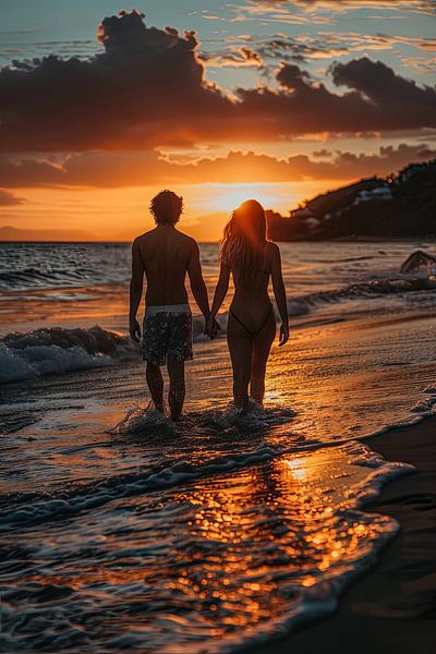 Verliebtes Paar beim Spaziergang am Strand von Egon Zitter