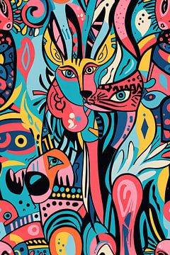 Abstracte dieren in kleurrijke patronen van De Muurdecoratie