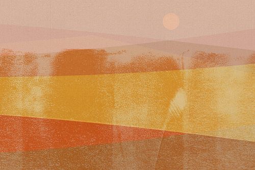 Abstract minimalistisch landschap in geel, terracotta, oranje, roze