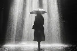 Frau mit Regenschirm in einem Regenschauer von Egon Zitter