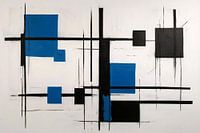 Abstracte Compositie in Zwart, Wit en Blauw