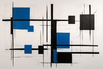 Abstracte Compositie in Zwart, Wit en Blauw van De Muurdecoratie