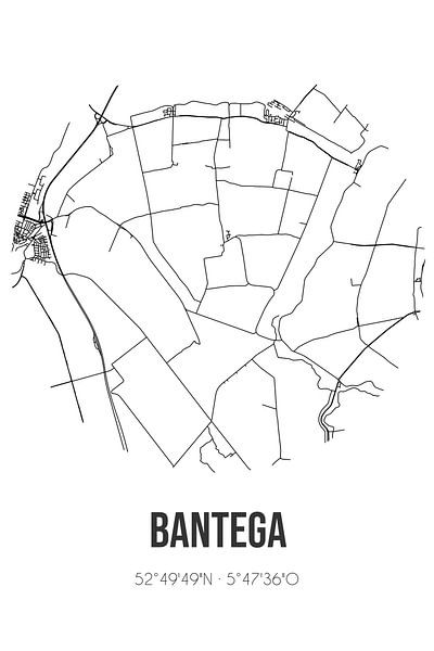 Bantega (Fryslan) | Map | Black and white by Prints of Place