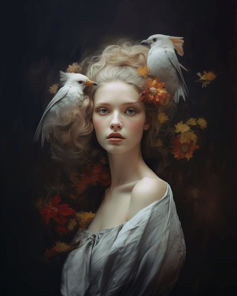 Kunstporträt &quot;Vogelmädchen&quot; von Carla Van Iersel