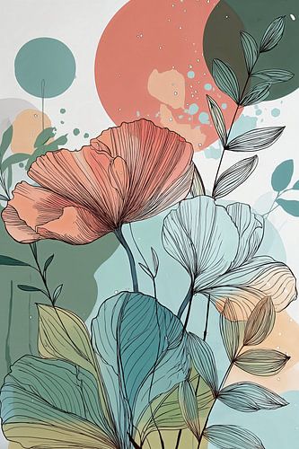 Botanische Illustratie in Koraal en Petrol no.10