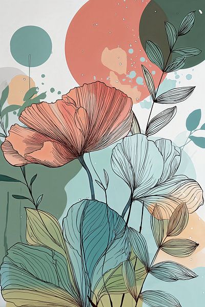 Botanische Illustration in Koralle und Petrol Nr. 10 von Studio BB