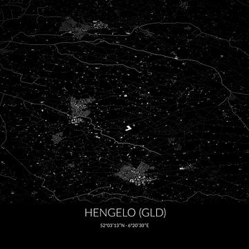 Schwarz-weiße Karte von Hengelo (Gld), Gelderland. von Rezona