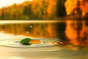 Herfstbladeren op kalm water van Imperial Art House