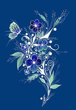 Blauwe Bloemen Tatoeage van Sebastian Grafmann
