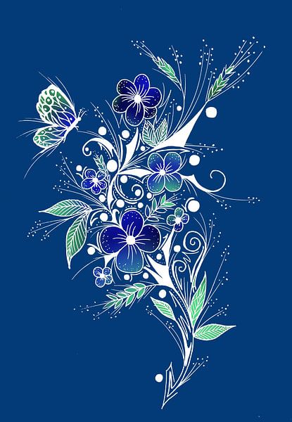 Tatouage de fleurs bleues par Sebastian Grafmann