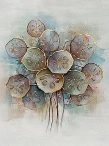 Modernes abstraktes botanisches Werk der Judas-Kiefer (Honesty)