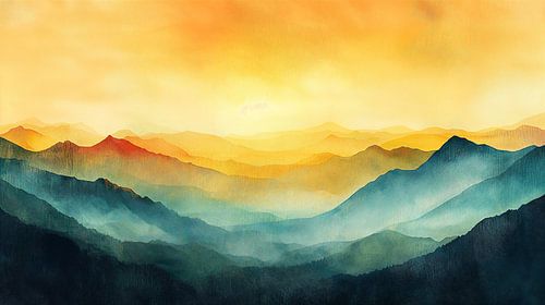 Mountain landscape in serene color gradients