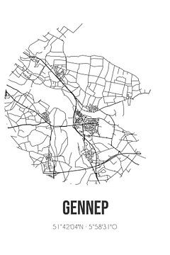 Gennep (Limburg) | Landkaart | Zwart-wit van MijnStadsPoster