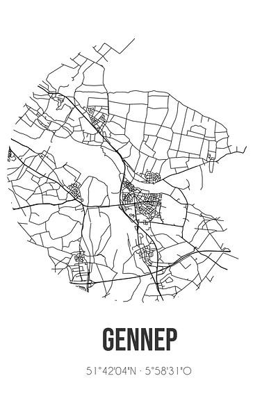 Gennep (Limburg) | Map | Black and white by Prints of Place