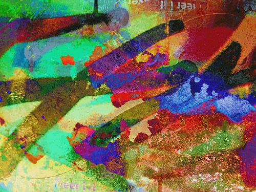 Modern, Abstract Digitaal Kunstwerk in Oranje, Geel, Groen