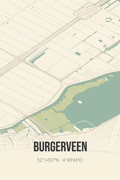 Alte Karte von Burgerveen (Nordholland) von Ortsdrucke