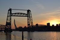 Rotterdam, De Hef met de ondergaande zon.