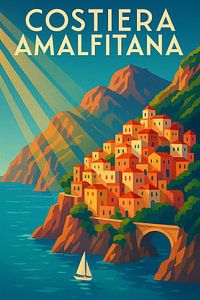 Amalfi Coast Art Deco Poster – Mediterranean Coastal Elegance