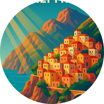 Amalfikust Art Deco Poster - Mediterrane Kust Elegantie