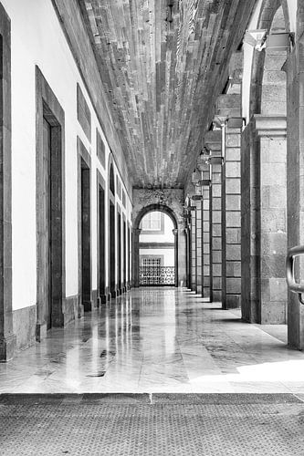 Athene Dionysustheater- Zuilengalerij in zwart wit