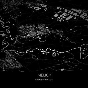 Zwart-witte landkaart van Melick, Limburg. van Rezona