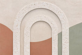 Terrazzo-Bögen Symmetrisch – Japandi & Terrakotta Kunst