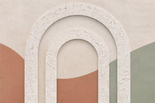 Terrazzo-Bögen Symmetrisch – Japandi & Terrakotta Kunst