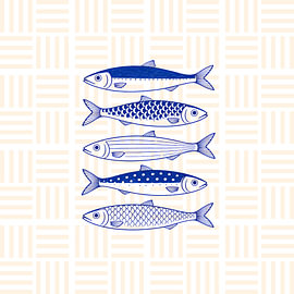 Gewebte Tiefen: Ein Wandteppich mit fünf Fischen von febri anto