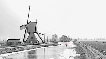 Winterlandschap met eenzame schaatser. van Jan Hendrik Golverdingen