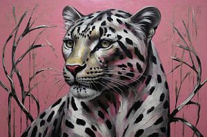 Majestätischer Leopard auf rosa Hintergrund von De Muurdecoratie
