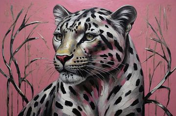 Majestic Leopard on Pink Background by De Muurdecoratie