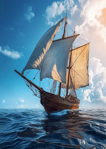 Zeilboot op volle snelheid op volle zee