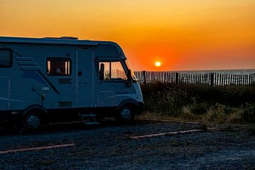 Evening walk on the beach in beautiful Normandy including sunset near Cabourg - France by Oliver Hlavaty