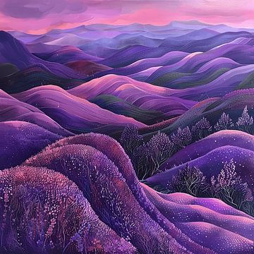 Purple Serenity - Abstrakte Hügel mit lebhaften Baumdetails von Karina Brouwer